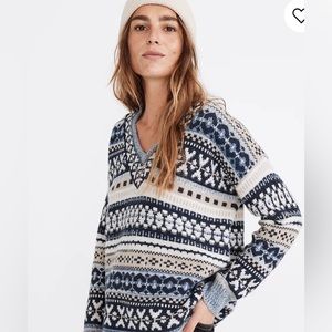 Madewell Forrest Fair Isle V-neck Sweater Size L